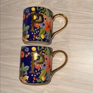 sale Rifle Paper Co. Anthropologie Floral Monogram Coffee Tea Cup/Mug Gold “P”